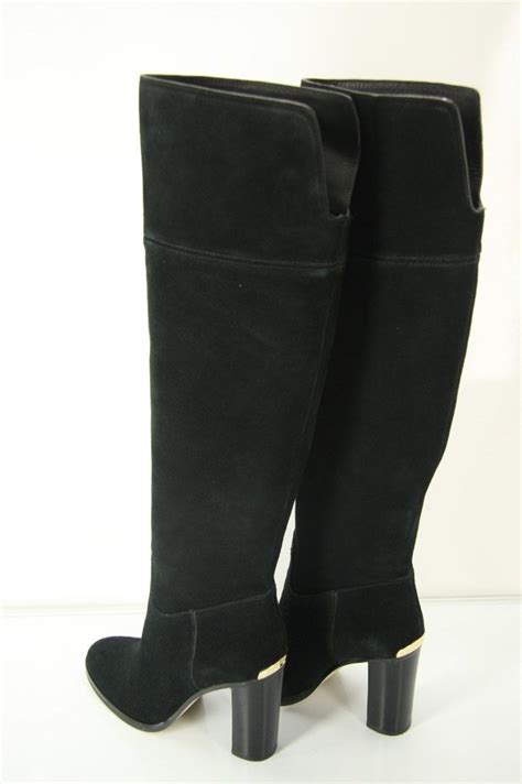 michael kors suede tall black boots buckle|Michael Kors heeled boots.